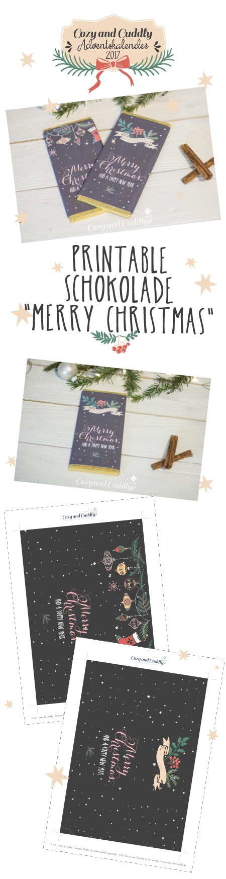 Advent: Last-Minute Printable für Schokolade als Weihnachtsgruß - Christmas Greetings Chocolate - cozy and cuddly Adventskalender